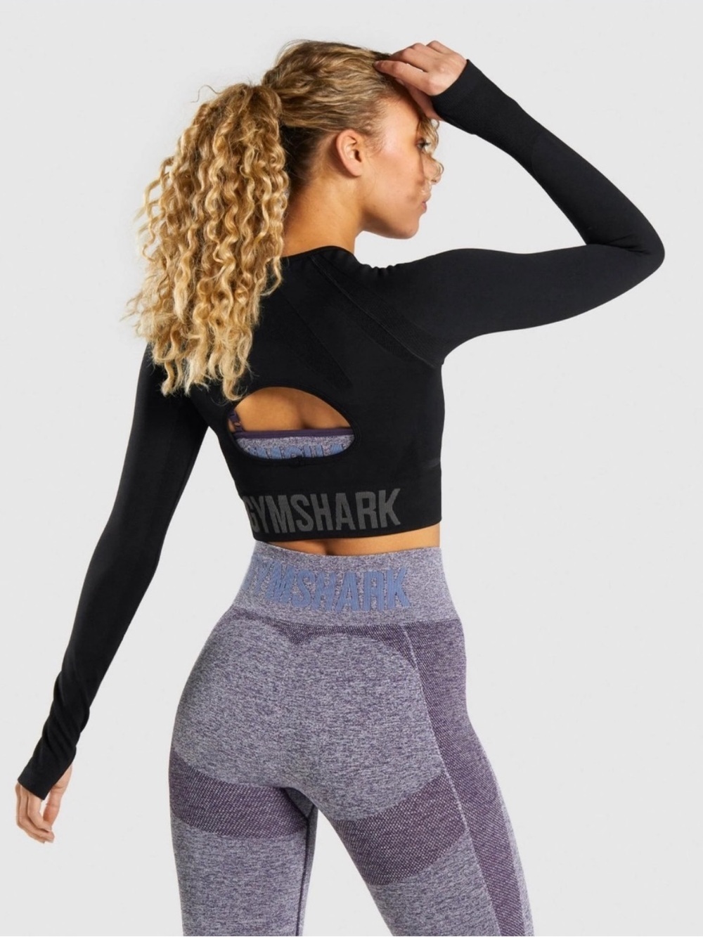 Gymshark Black Flex Sports Long Sleeve Crop Top Athletic Fitness Women’s Size M